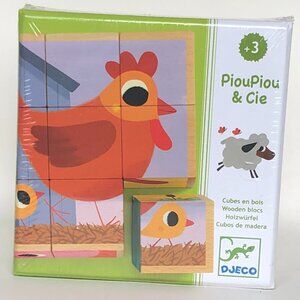 Brand New Sealed Djeco Wooden Cube Puzzle 'PiouPiou & Co" (9 cubes)  Animals